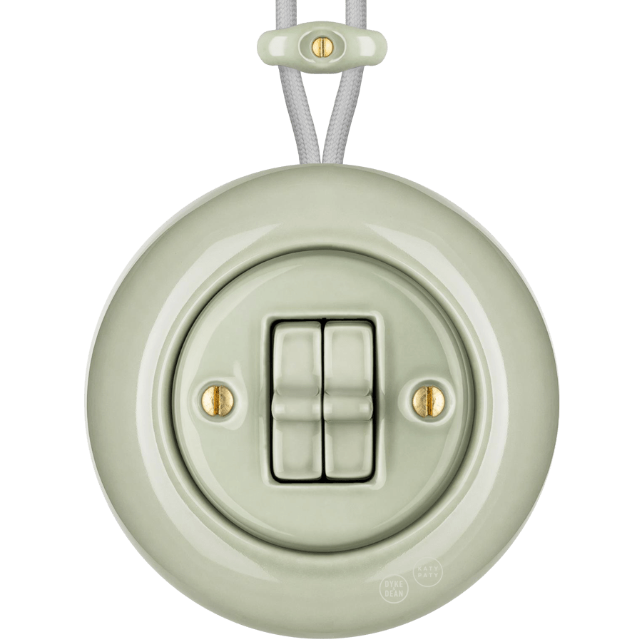 SURFACE PORCELAIN WALL LIGHT SWITCH GREY GREEN DOUBLE TOGGLE - DYKE & DEAN