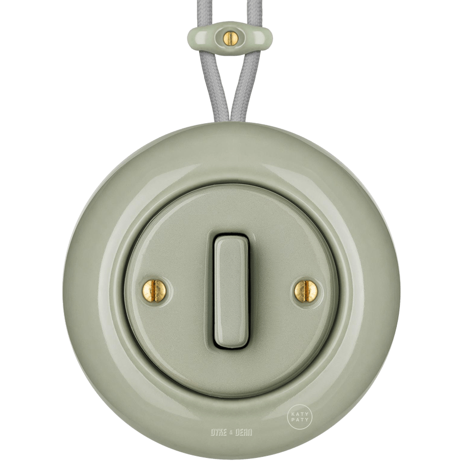 SURFACE PORCELAIN WALL LIGHT SWITCH GREY GREEN SLIM BUTTON - DYKE & DEAN