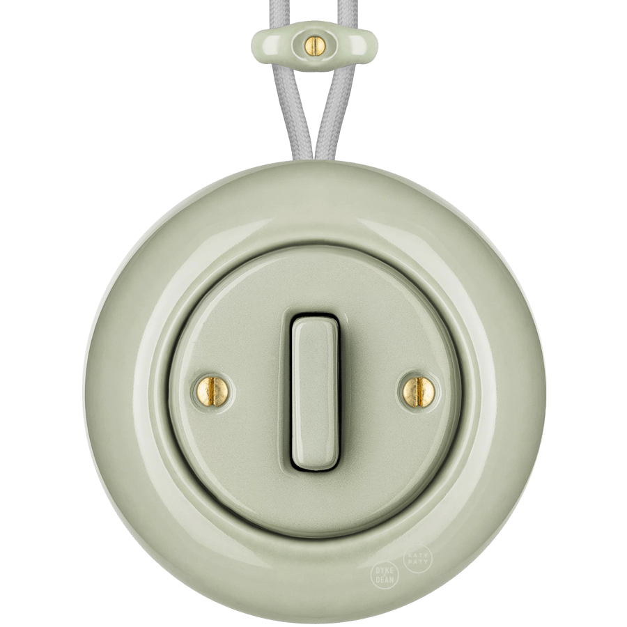 SURFACE PORCELAIN WALL LIGHT SWITCH GREY GREEN SLIM BUTTON - DYKE & DEAN