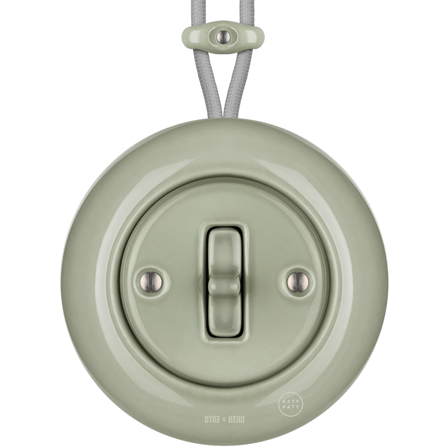 SURFACE PORCELAIN WALL LIGHT SWITCH GREY GREEN TOGGLE - DYKE & DEAN