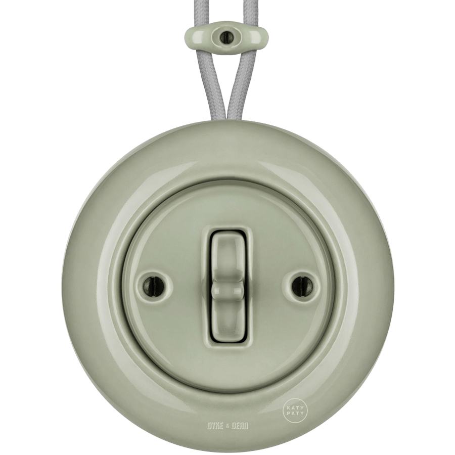 SURFACE PORCELAIN WALL LIGHT SWITCH GREY GREEN TOGGLE - DYKE & DEAN