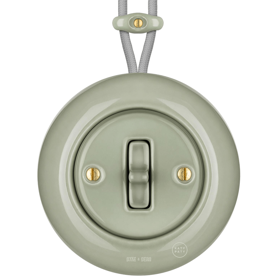 SURFACE PORCELAIN WALL LIGHT SWITCH GREY GREEN TOGGLE - DYKE & DEAN