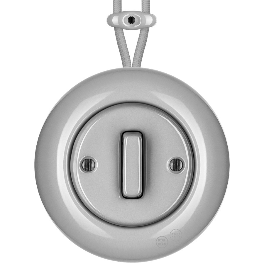 SURFACE PORCELAIN WALL LIGHT SWITCH GREY SLIM BUTTON - DYKE & DEAN