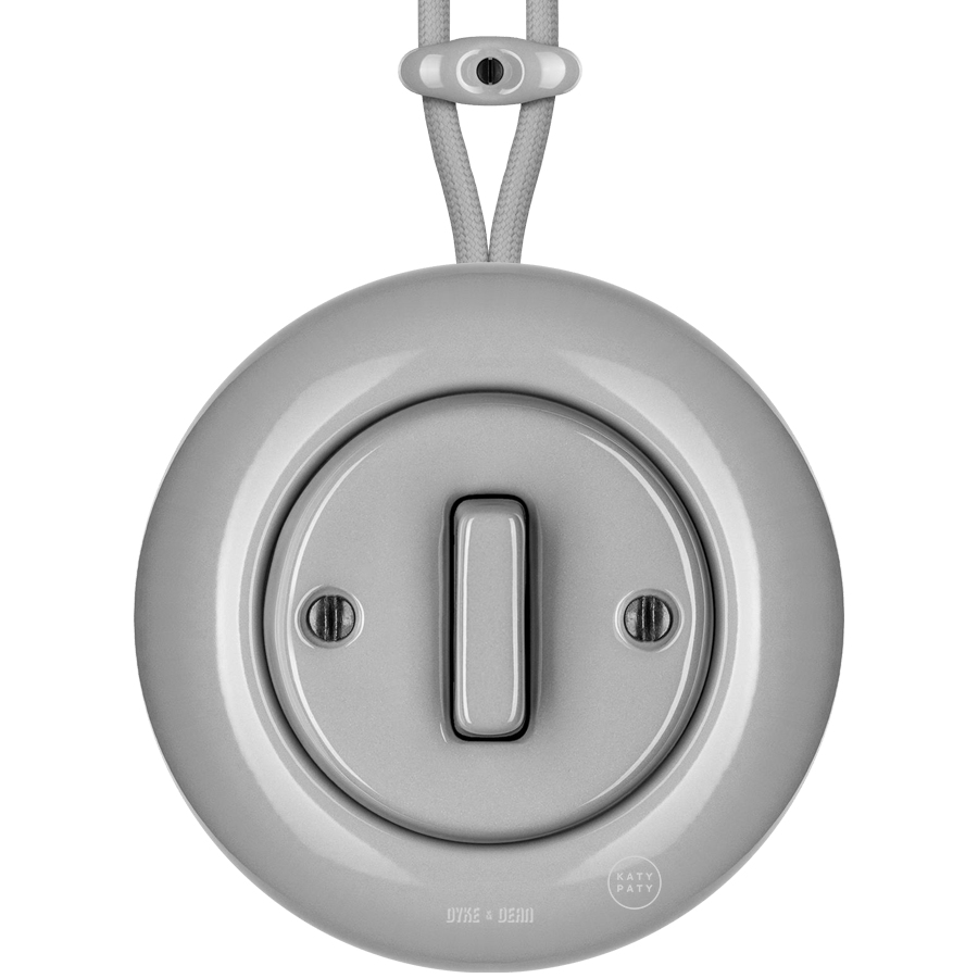 SURFACE PORCELAIN WALL LIGHT SWITCH GREY SLIM BUTTON - DYKE & DEAN