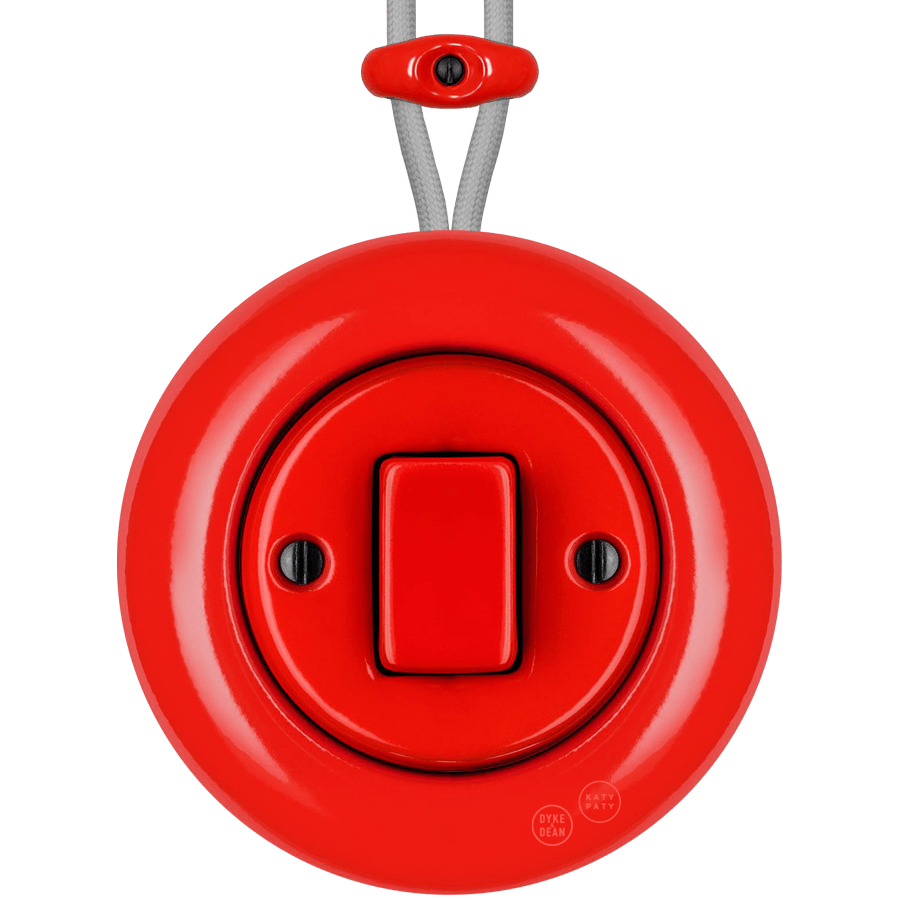 SURFACE PORCELAIN WALL LIGHT SWITCH RED FAT BUTTON - DYKE & DEAN