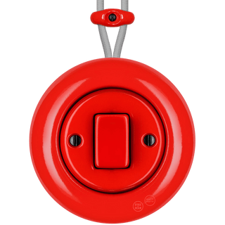 SURFACE PORCELAIN WALL LIGHT SWITCH RED FAT BUTTON - DYKE & DEAN