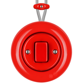 SURFACE PORCELAIN WALL LIGHT SWITCH RED FAT BUTTON - DYKE & DEAN