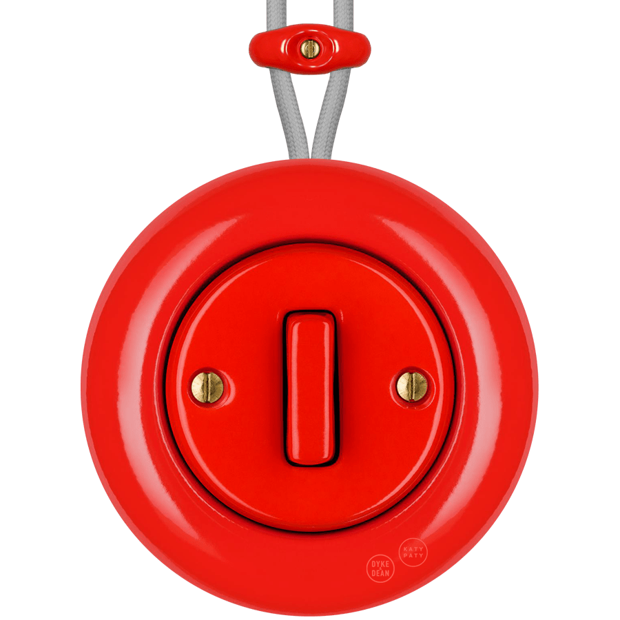 SURFACE PORCELAIN WALL LIGHT SWITCH RED SLIM BUTTON - DYKE & DEAN