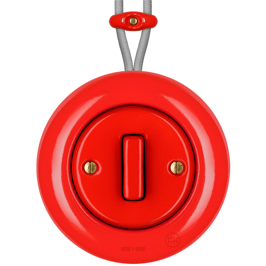 SURFACE PORCELAIN WALL LIGHT SWITCH RED SLIM BUTTON - DYKE & DEAN