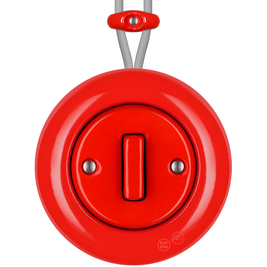 SURFACE PORCELAIN WALL LIGHT SWITCH RED SLIM BUTTON - DYKE & DEAN