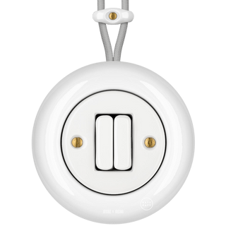 SURFACE PORCELAIN WALL LIGHT SWITCH WHITE DOUBLE - DYKE & DEAN