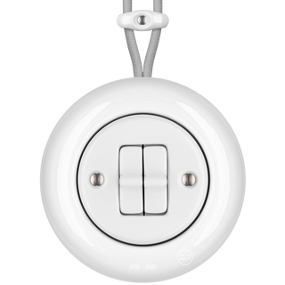 SURFACE PORCELAIN WALL LIGHT SWITCH WHITE DOUBLE TOGGLE - DYKE & DEAN