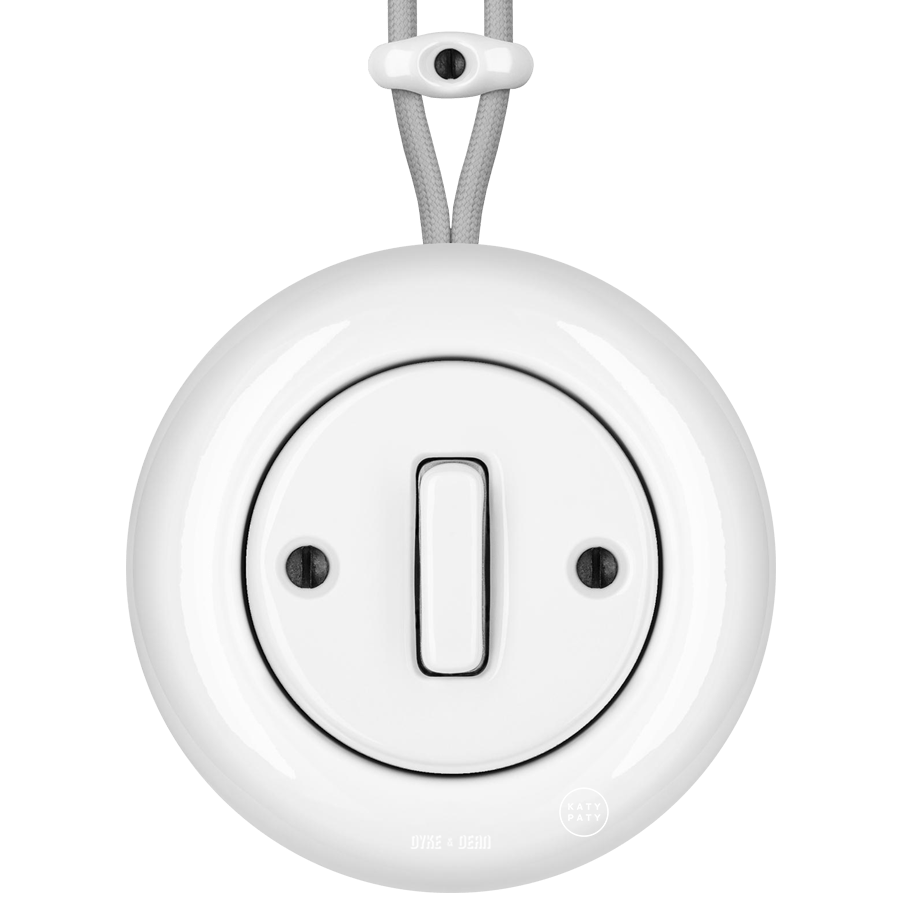 SURFACE PORCELAIN WALL LIGHT SWITCH WHITE SLIM BUTTON - DYKE & DEAN