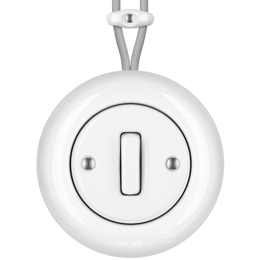 SURFACE PORCELAIN WALL LIGHT SWITCH WHITE SLIM BUTTON - DYKE & DEAN