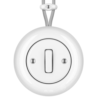 SURFACE PORCELAIN WALL LIGHT SWITCH WHITE SLIM BUTTON - DYKE & DEAN