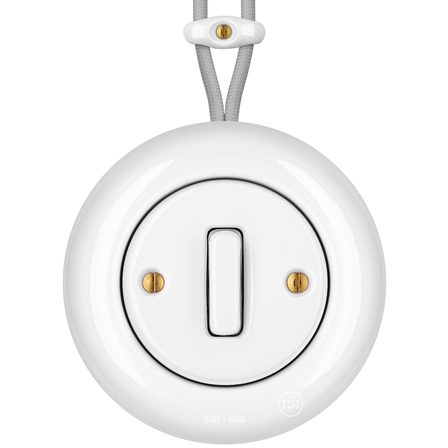 SURFACE PORCELAIN WALL LIGHT SWITCH WHITE SLIM BUTTON - DYKE & DEAN