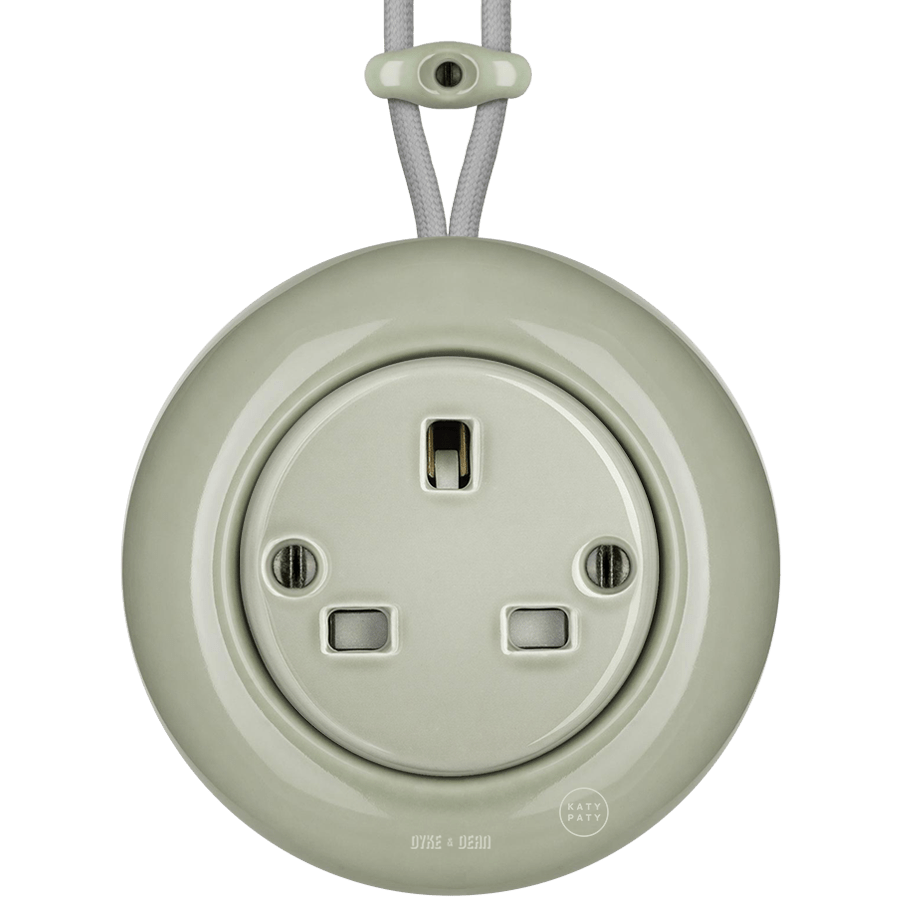 SURFACE PORCELAIN WALL SOCKET GREY GREEN UK - DYKE & DEAN