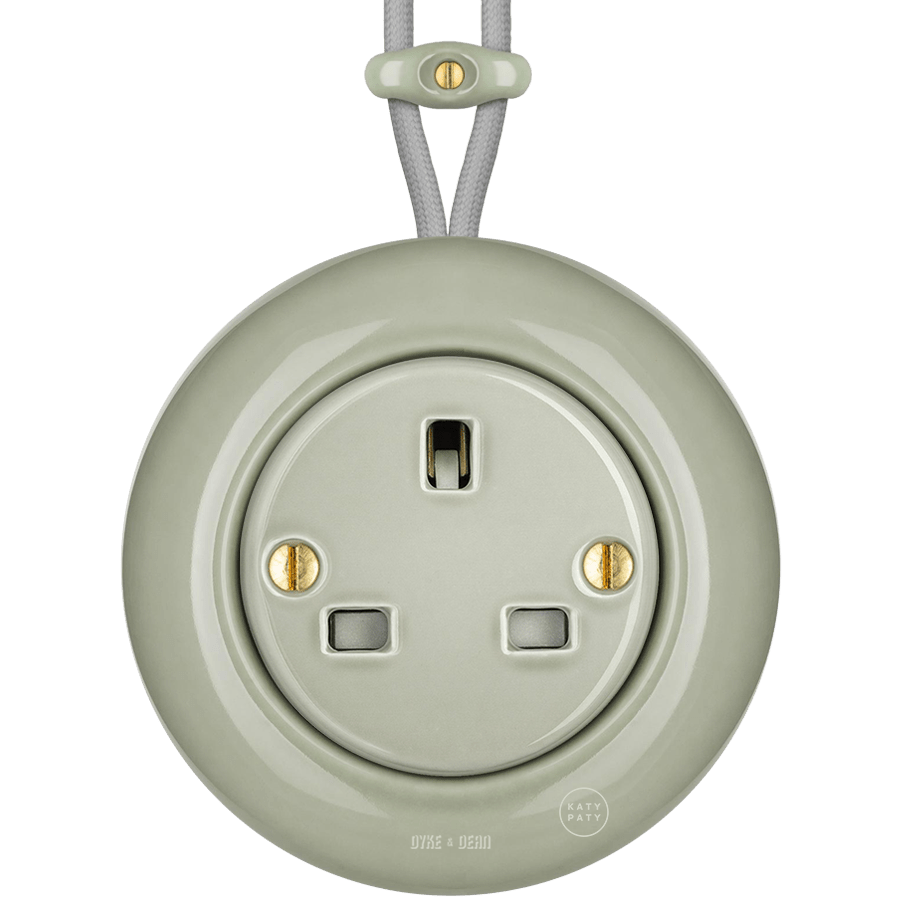 SURFACE PORCELAIN WALL SOCKET GREY GREEN UK - DYKE & DEAN