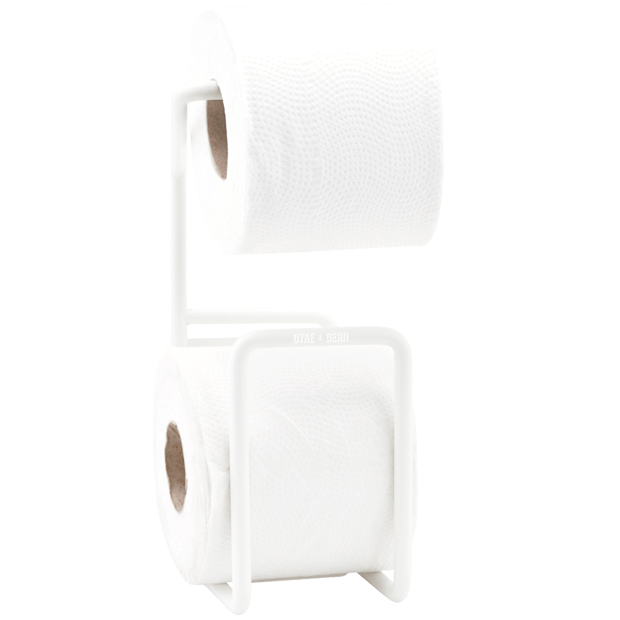 WHITE FREESTANDING DOUBLE TOILET ROLL HOLDER - DYKE & DEAN