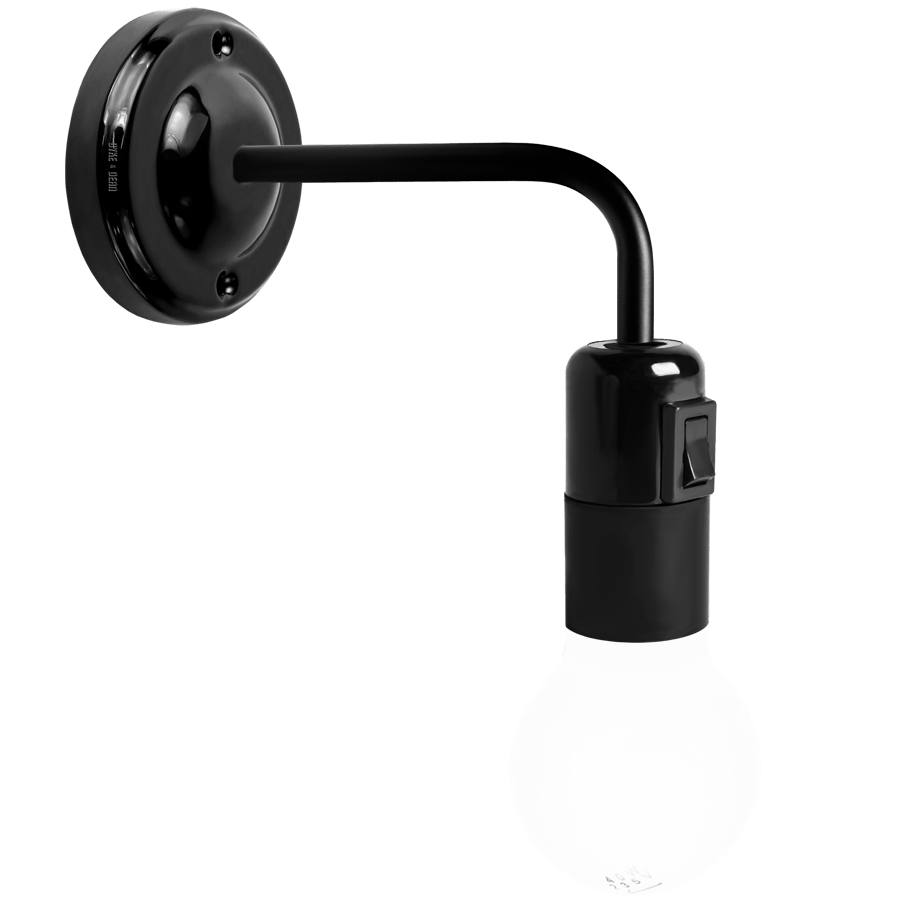 BLACK CERAMIC 90° DEGREE WALL LIGHT SWITCHED - DYKE & DEAN