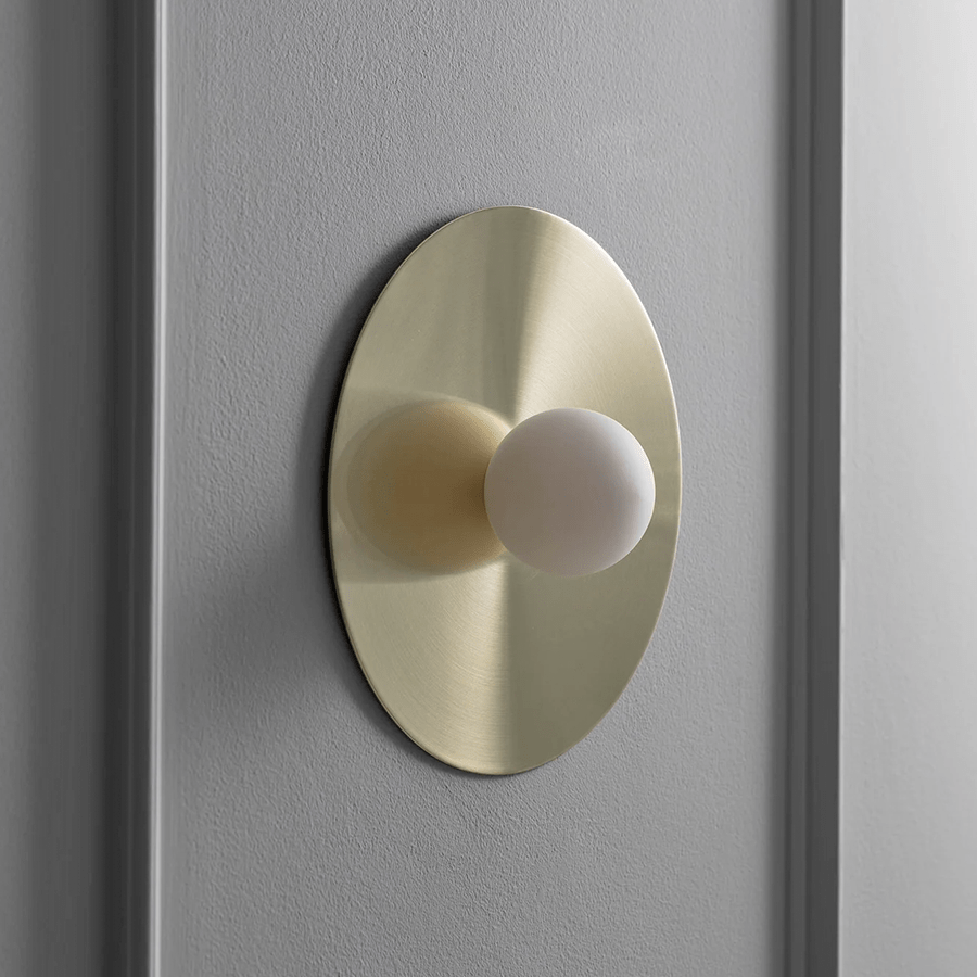 BRASS DISC SMALL GLOBE WALL LIGHT - DYKE & DEAN