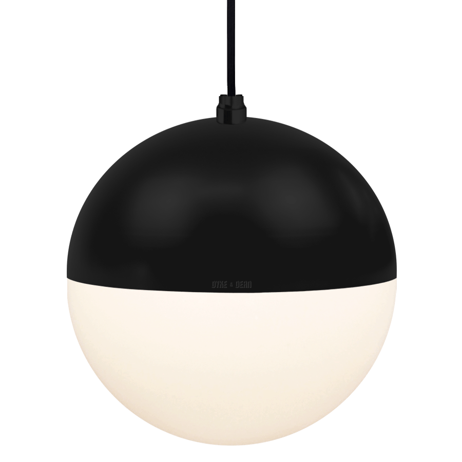 DOME CAPPED OPAL GLOBE PENDANT BLACK 200MM - DYKE & DEAN