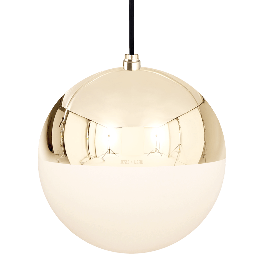 DOME CAPPED OPAL GLOBE PENDANT BRASS 200MM - DYKE & DEAN