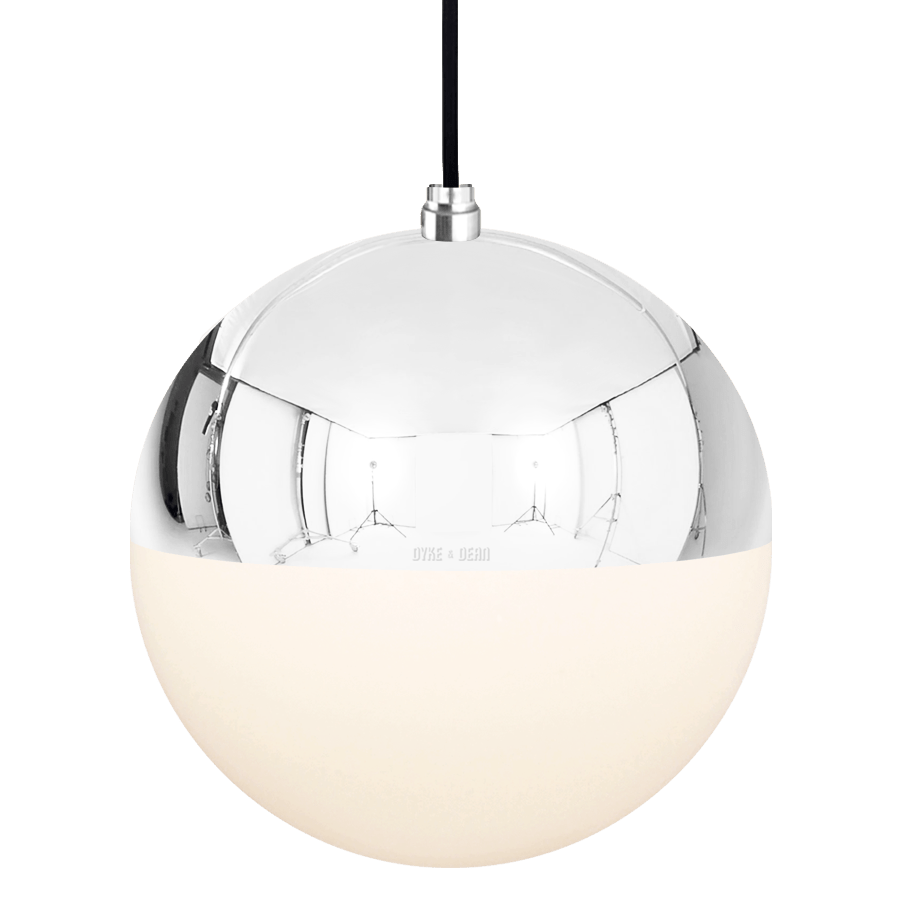 DOME CAPPED OPAL GLOBE PENDANT CHROME 200MM - DYKE & DEAN