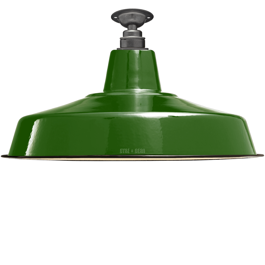 FIXED LARGE GREEN ENAMEL SHADE - DYKE & DEAN