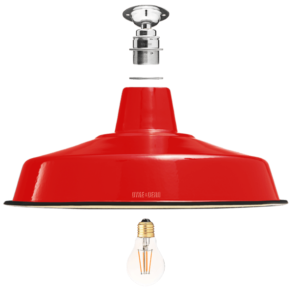 FIXED LARGE RED ENAMEL SHADE - DYKE & DEAN