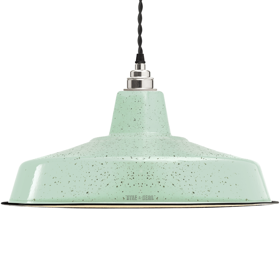 LARGE MINT GREEN SPECKLE ENAMEL SHADE - DYKE & DEAN