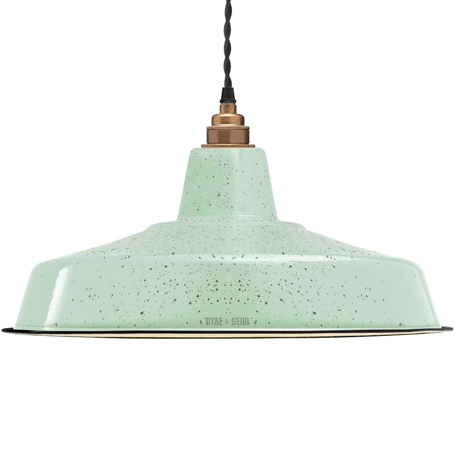 LARGE MINT GREEN SPECKLE ENAMEL SHADE - DYKE & DEAN