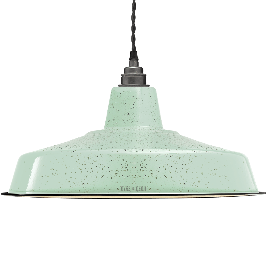 LARGE MINT GREEN SPECKLE ENAMEL SHADE - DYKE & DEAN