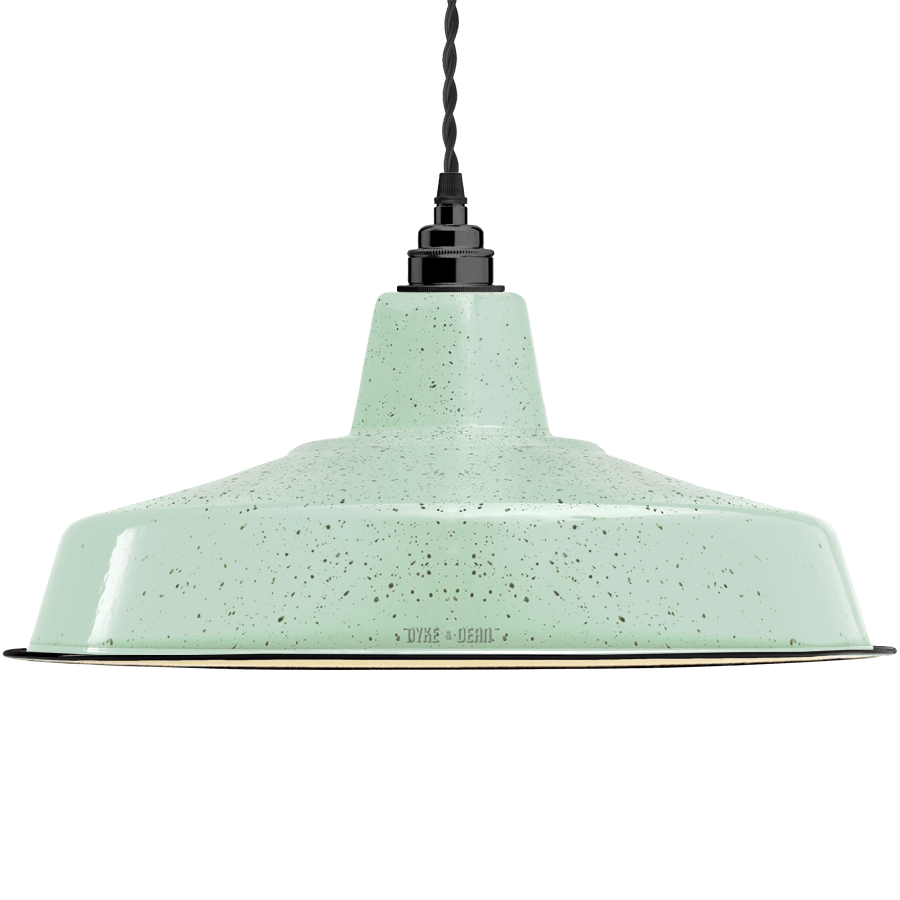 LARGE MINT GREEN SPECKLE ENAMEL SHADE - DYKE & DEAN