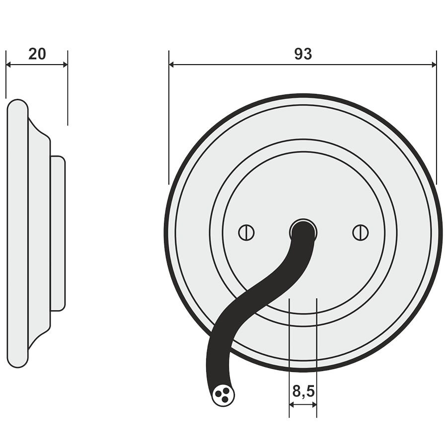 PORCELAIN WALL CABLE GLAND SOCKET DERMA - DYKE & DEAN