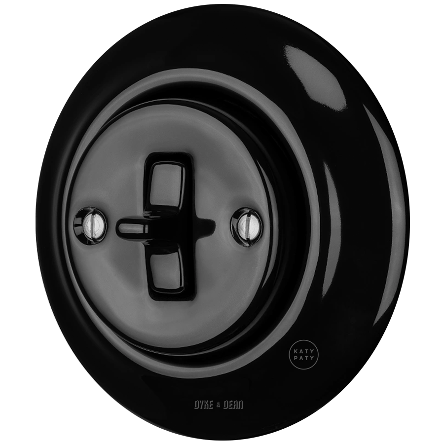 PORCELAIN WALL LIGHT SWITCH BLACK TOGGLE - DYKE & DEAN