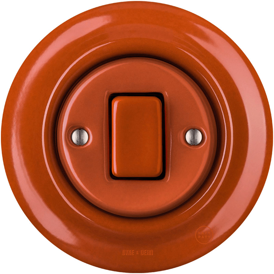 PORCELAIN WALL LIGHT SWITCH BRICK RED FAT BUTTON - DYKE & DEAN