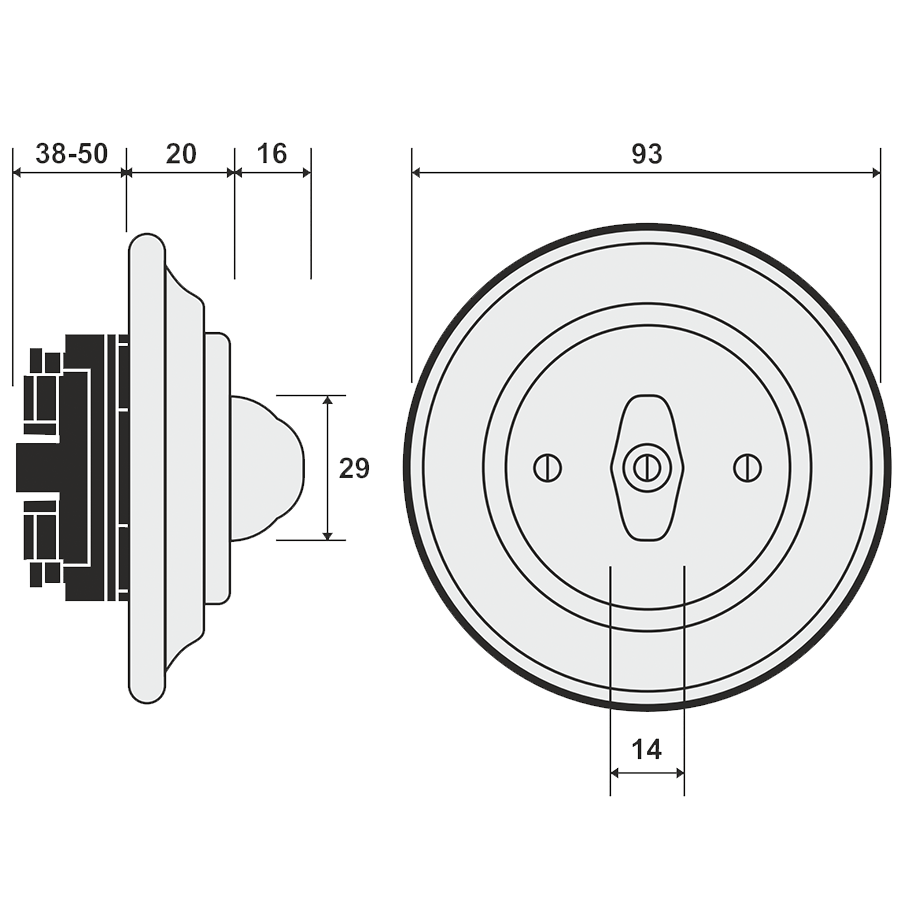 PORCELAIN WALL LIGHT SWITCH BRONZE ROTARY / 6 ALTERNATE - DYKE & DEAN