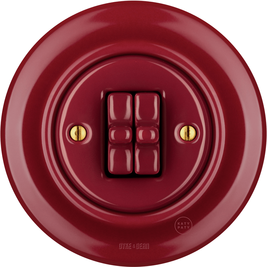 PORCELAIN WALL LIGHT SWITCH BURGUNDY 2 TOGGLE - DYKE & DEAN