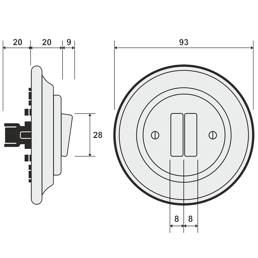 PORCELAIN WALL LIGHT SWITCH DERMA DOUBLE - DYKE & DEAN