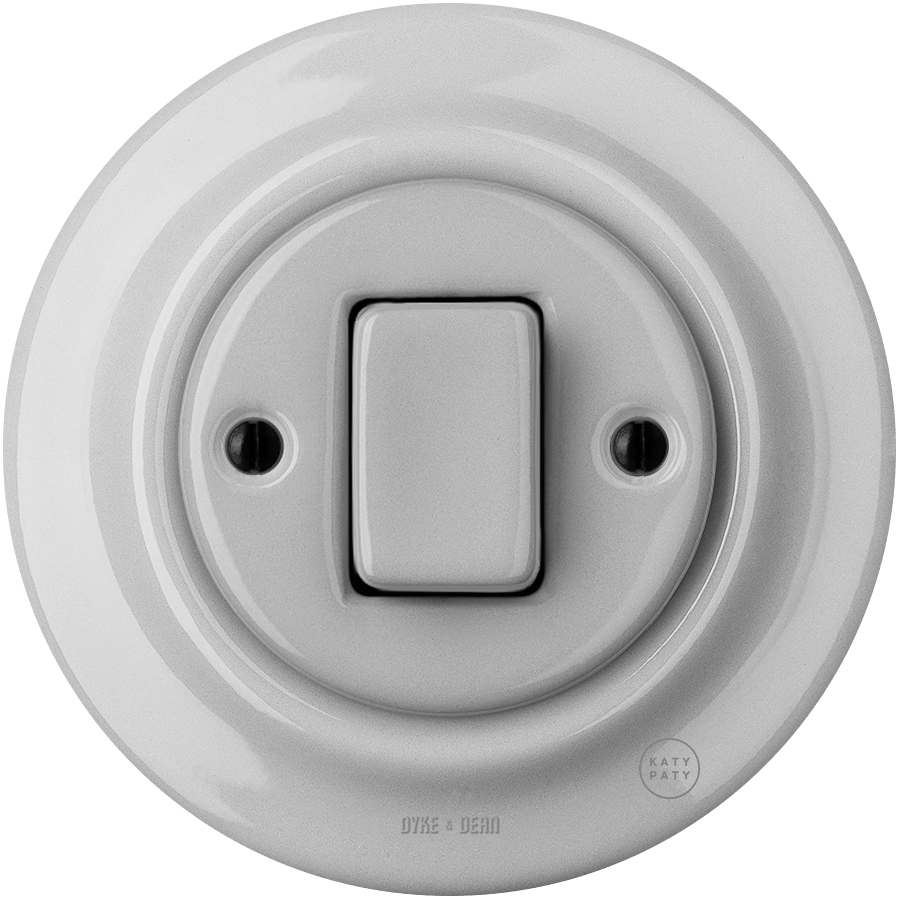 PORCELAIN WALL LIGHT SWITCH GREY FAT BUTTON - DYKE & DEAN