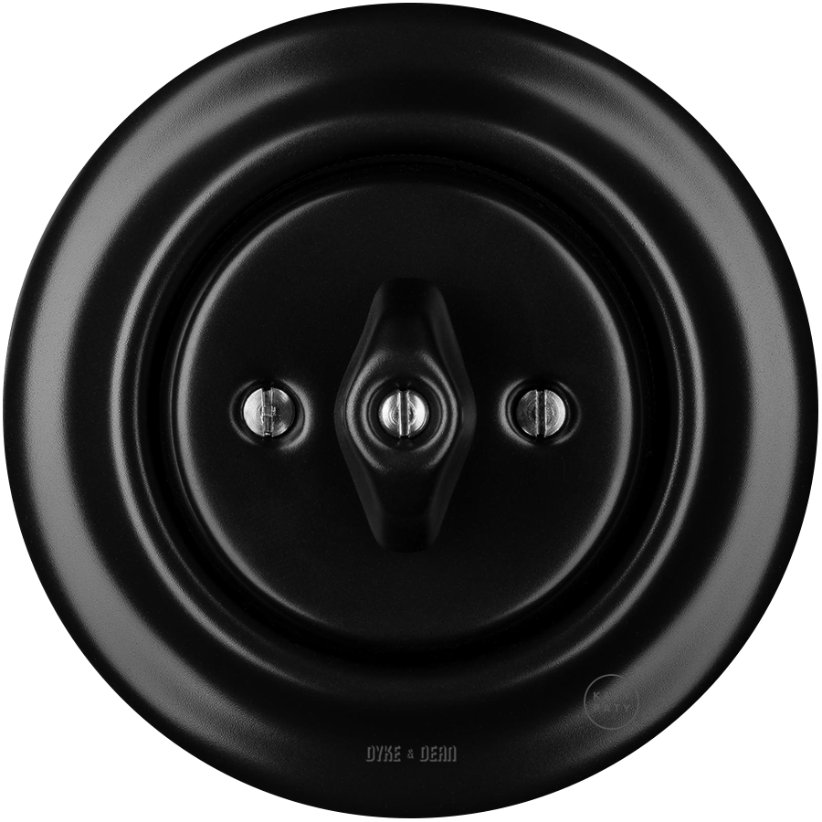 PORCELAIN WALL LIGHT SWITCH MATT BLACK ROTARY - DYKE & DEAN