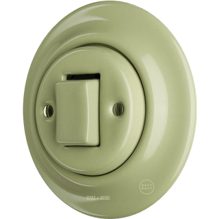 PORCELAIN WALL LIGHT SWITCH MOSS GREEN FAT BUTTON - DYKE & DEAN