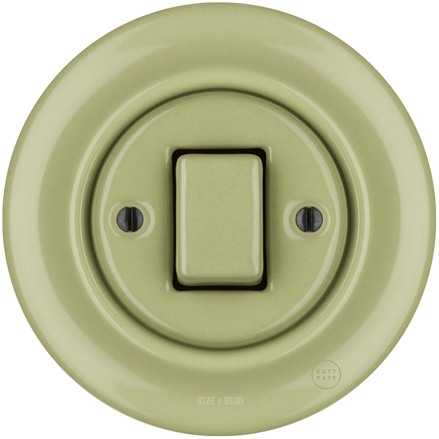 PORCELAIN WALL LIGHT SWITCH MOSS GREEN FAT BUTTON - DYKE & DEAN