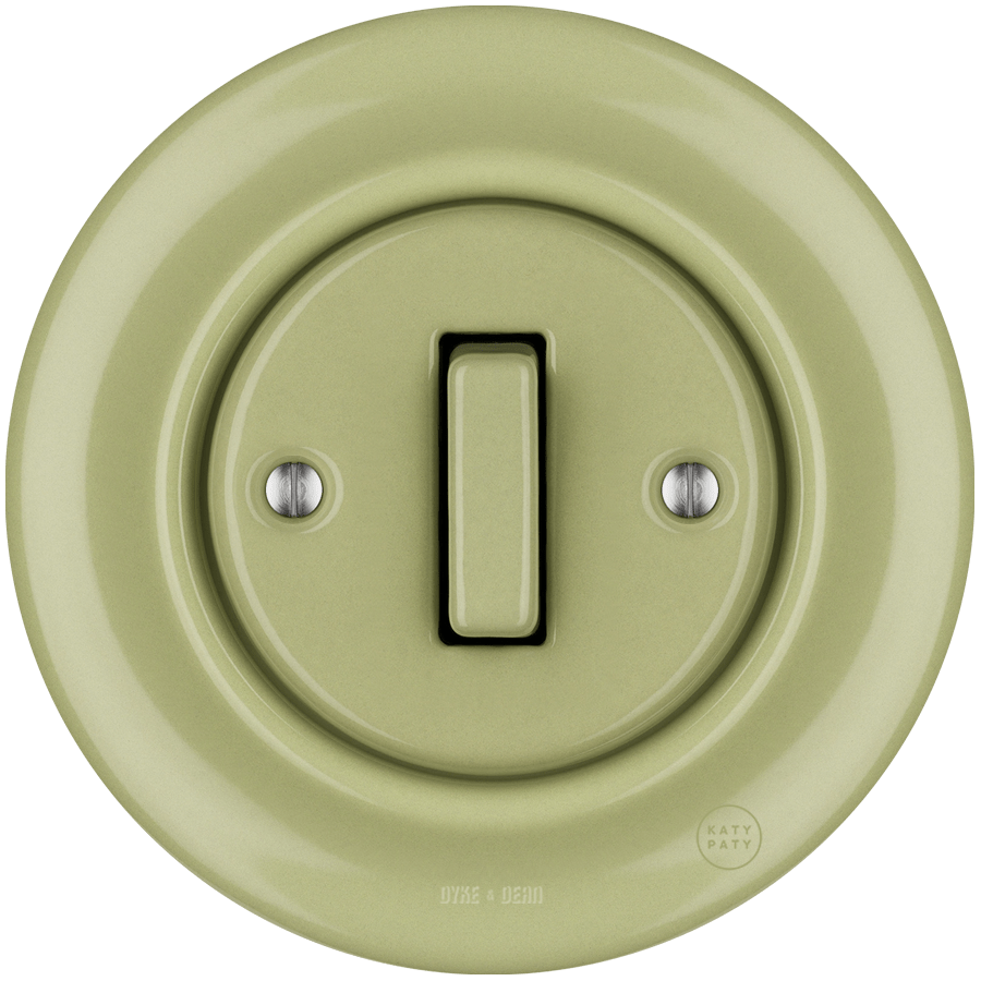 PORCELAIN WALL LIGHT SWITCH MOSS GREEN SLIM BUTTON - DYKE & DEAN