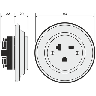 PORCELAIN WALL SOCKET AZURE USA 20 AMP - DYKE & DEAN