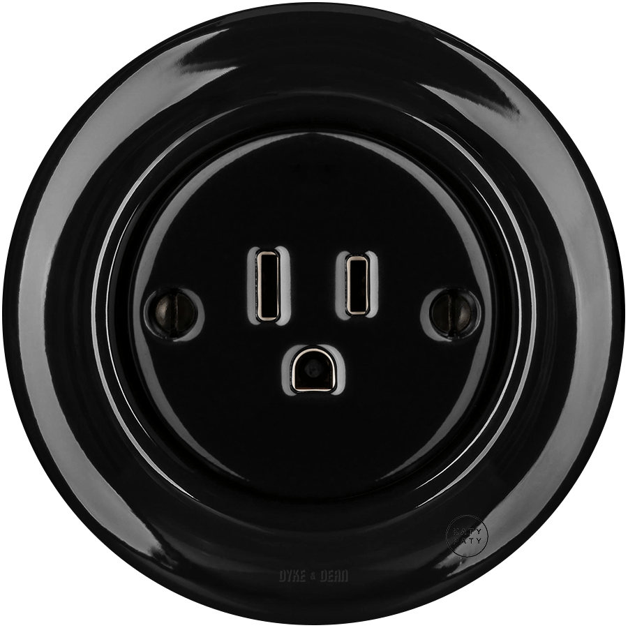 PORCELAIN WALL SOCKET BLACK USA 15 AMP - DYKE & DEAN