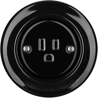 PORCELAIN WALL SOCKET BLACK USA 15 AMP - DYKE & DEAN