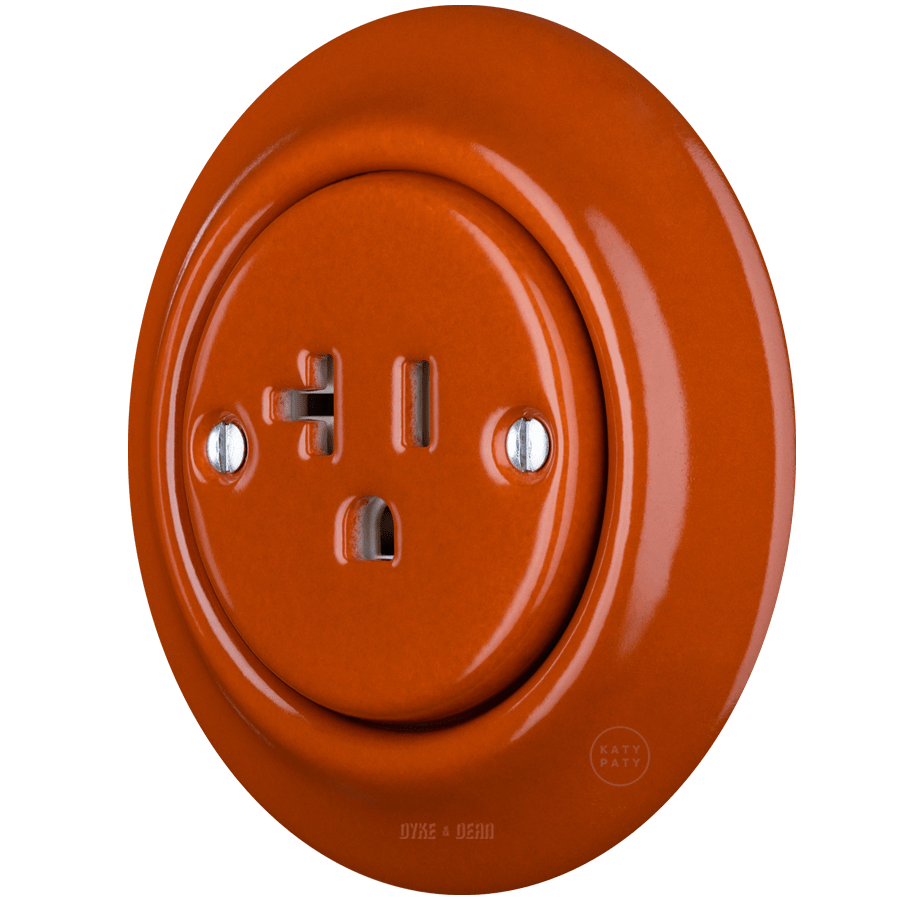 PORCELAIN WALL SOCKET BRICK RED USA 20 AMP - DYKE & DEAN