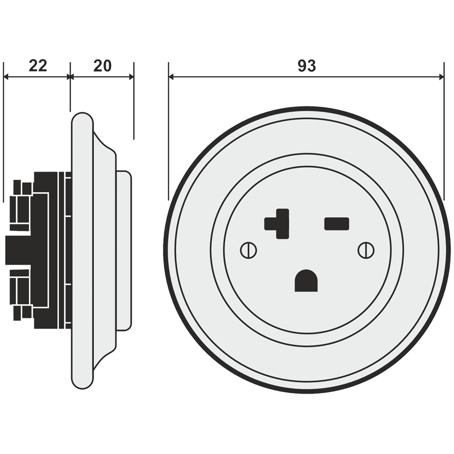 PORCELAIN WALL SOCKET BRICK RED USA 20 AMP - DYKE & DEAN